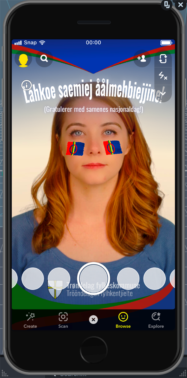 Snapchat samenes nasjonaldag På Snapchat har vi et unikt tilbud i anledning samenes nasjonaldag. Gjør deg klar til dagen ved å ta i bruk vår linse som er laget spesielt for dagen, og som også vil være tilgjengelig ut februar.