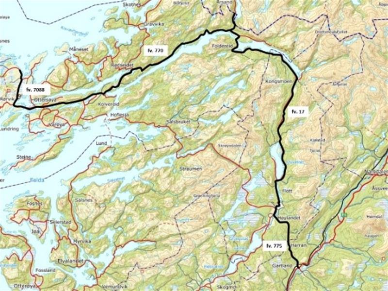 Kart som viser Lakseveg nord (Illustrasjon: Trøndelag fylkeskommune)