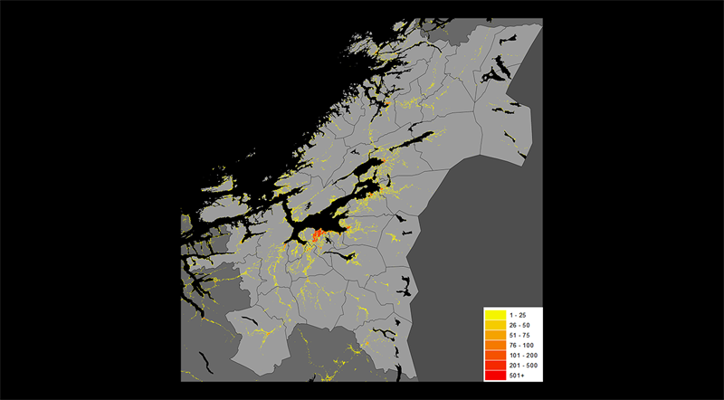 Befolkningstetthet i Trøndelag