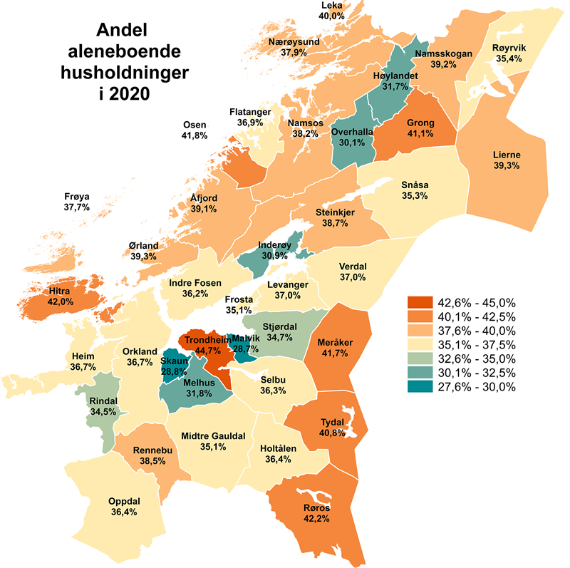 Andel aleneboere blant husholdninger i 2020 Andel aleneboere blant husholdninger i 2020