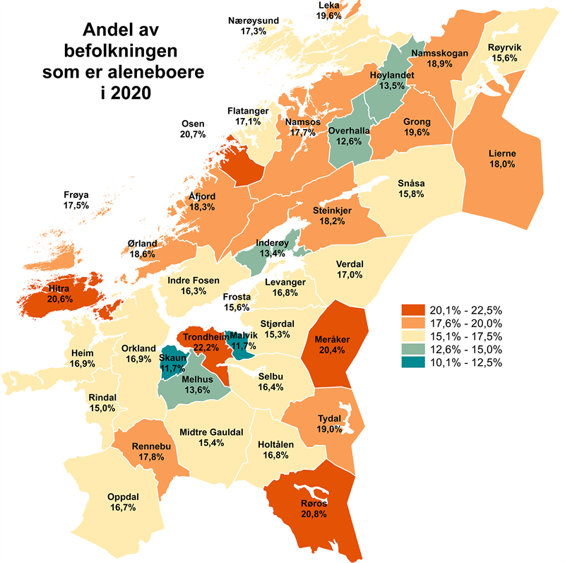 Andel av befolkningen som er aleneboere i 2020 Andel av befolkningen som er aleneboere i 2020