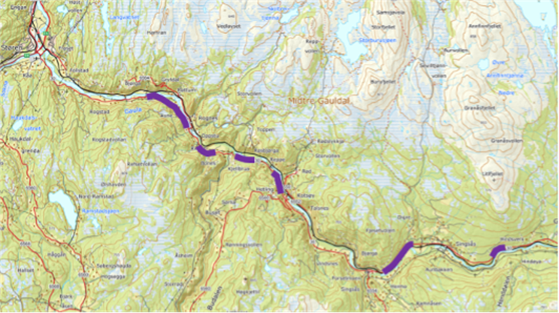 Kart som viser planområder Støren - Singsås, Midtre Gauldal kommune