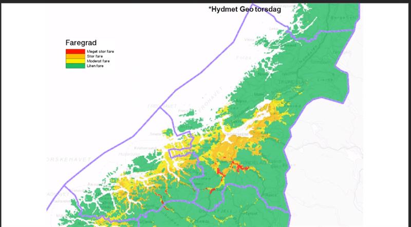 Kart over hvor uværet Gyda vil treffe Trøndelag.