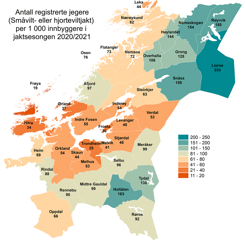 Antall registerte jegere per 1000 innbygere- 2020-2021 Antall registerte jegere per 1000 innbygere- 2020-2021