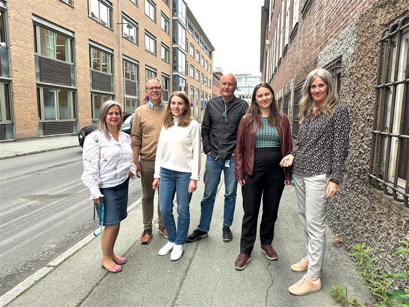 Likestiltarbeidsliv.png (F.v.) Monica Haaseth, hovedtillitsvalgt for Utdanningsforbundet, Odd-Inge Strandheim, seniorrådgiver seksjon regional kompetanse, Bjørn Aspaas, hovedverneombud, Tanya Skjønshaug, sertifisør under opplæring, Frøydis Sund, sertifisør i Likestilt arbeidsliv fra Likestillingssenteret og Marit Moldjord, prosjektleder og seniorrådgiver ved seksjon organisasjon i Trøndelag fylkeskommune.