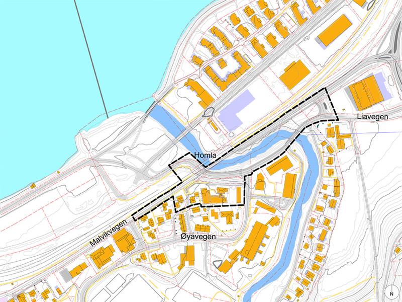 Kart med forslag plangrense. Kart