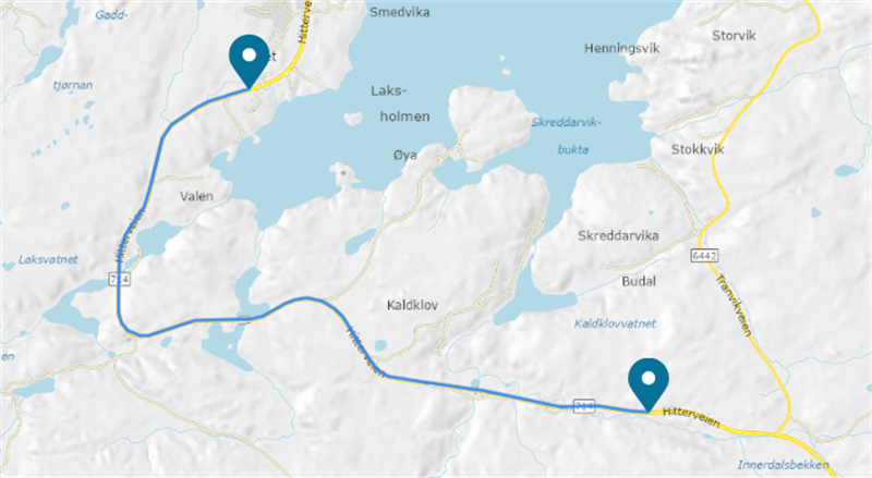 Hitterveien. Kart. 