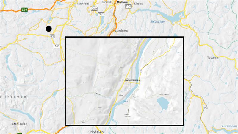 Drogsetmoen på fylkesveg 65 i Orkland. Kart