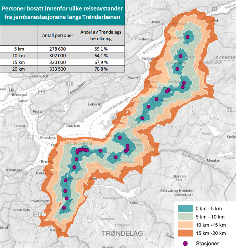 Reiseavstand Jernbanestasjoner Trønderbanen