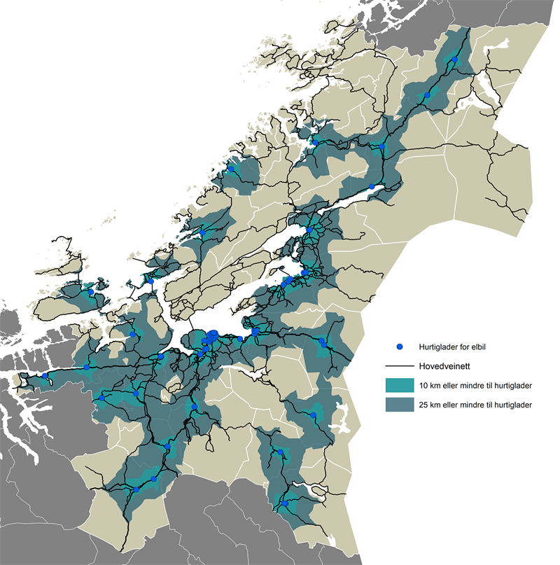 Reiseavstandsanalyse hurtigladere i Trøndelag