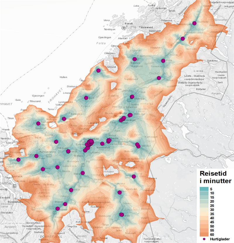 Reisetidsanalyse hurtigladere i Trøndelag