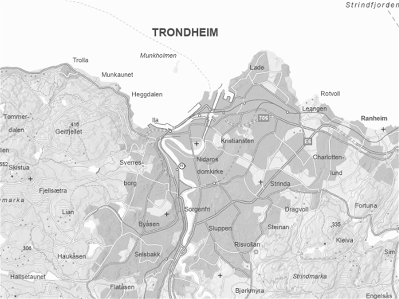 Oversiktskart Trondheim. Kartgrafikk
