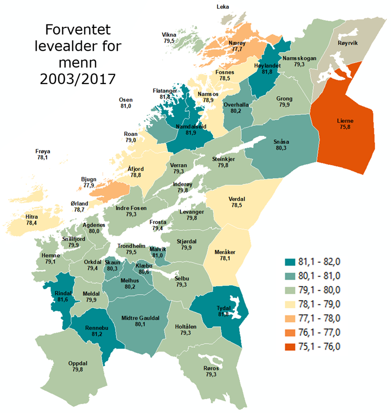 Forventet levealder for menn 2003-2017