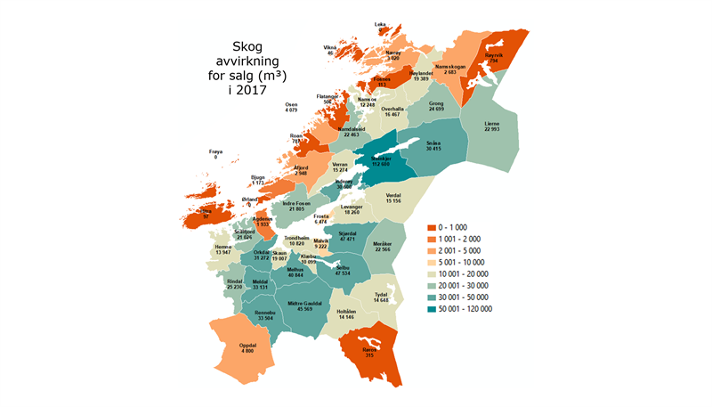 Avvirkning for salg (m³) 2017
