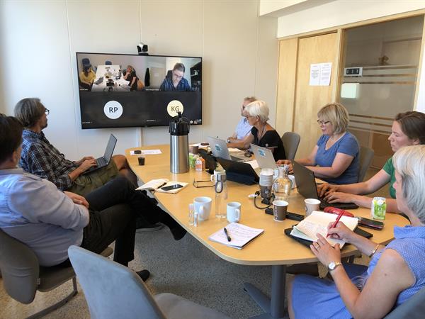 Deltakere på møterom i Trondheim. På Skype: deltakere fra Røros og Namdal. Foto: Ida Valsø.