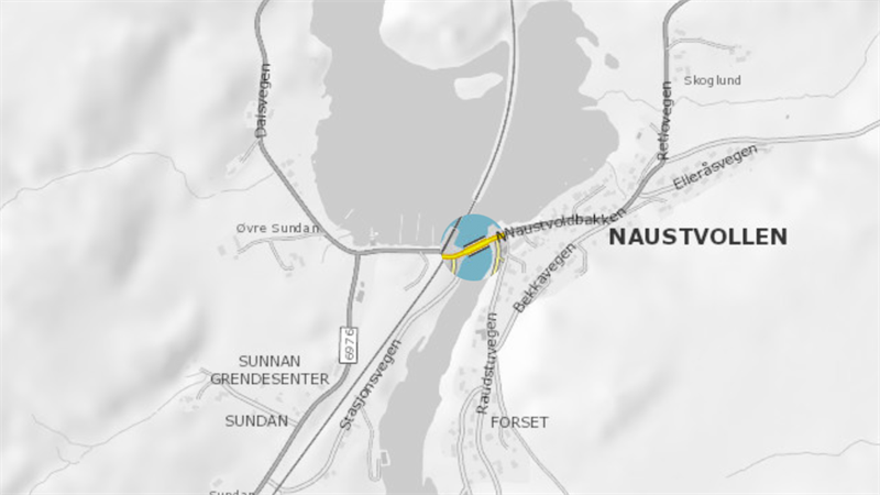 Kart av Sunnan bru, Steinkjer.