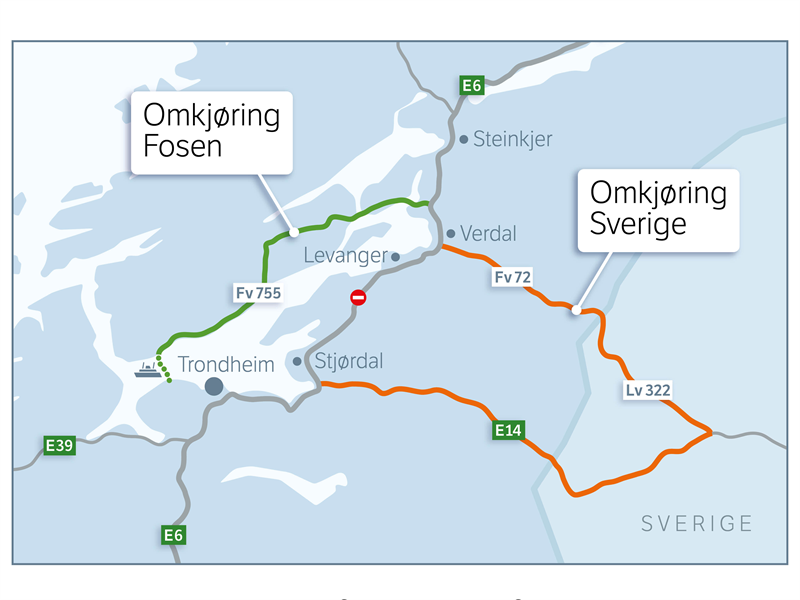 Kart Ras E6 Levanger_Omkjøring_Anbefalt omkjøring for langtransport og gjennomgangstrafikk i nordre Trøndelag.png Anbefalt omkjøring. Kartgrafikk