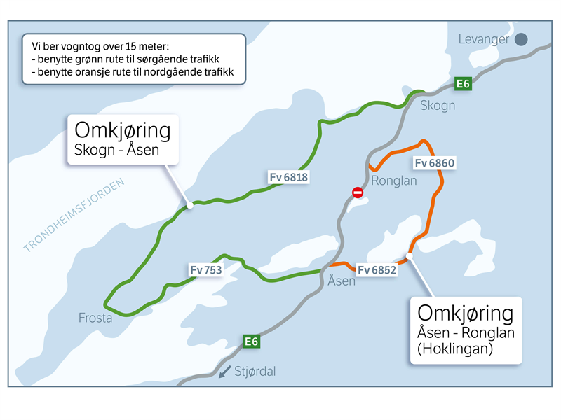 Kart Ras E6 Levanger_Omkjøring_Anbefalt omkjøring for lokaltrafikk i nordre Trøndelag.png Anbefalt omkjøring. Kartgrafikk