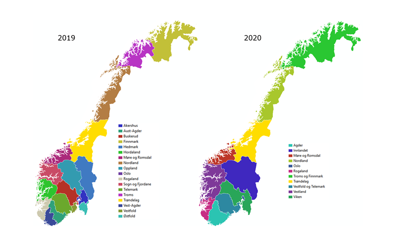 Norske fylker 2019 og 2020