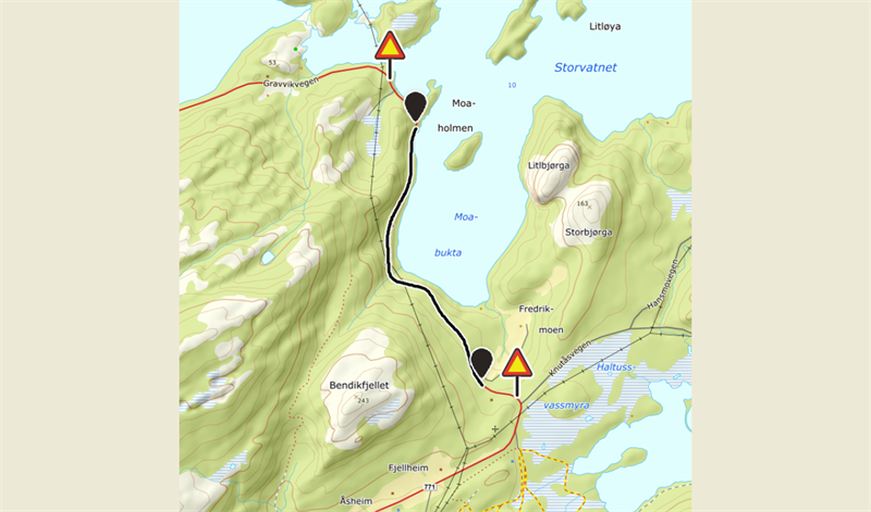 Kart over aktuell strekning