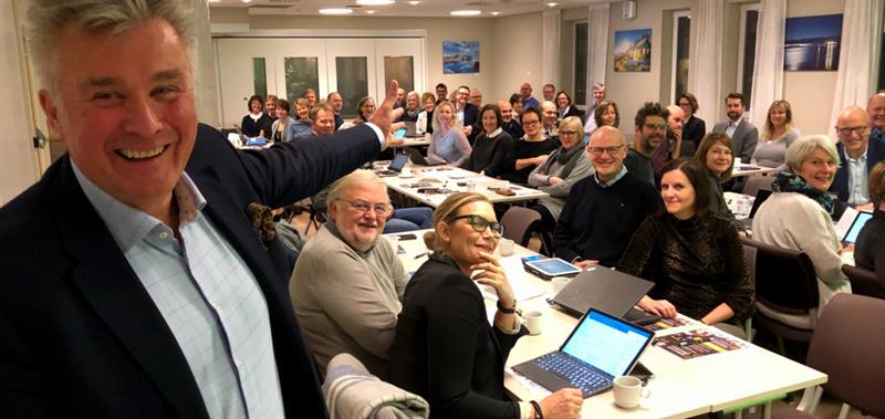 Fylkesrådmann Odd Inge Mjøen Dette har jeg gledet meg lenge til, sa fylkesrådmann Odd Inge Mjøen da han ønsket velkommen til den første ledersamlingen i Trøndelag fylkeskommune (Foto: Trøndelag fylkeskommune).