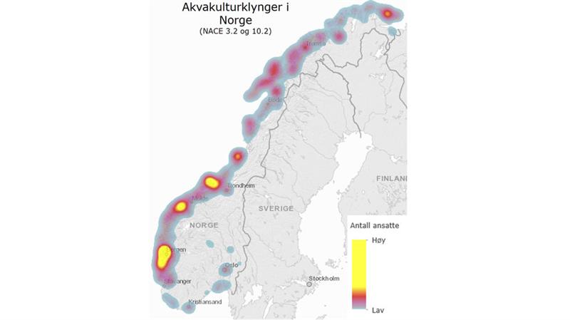 Akvakulturklynger i Norge (Illustrasjon: Trøndelag fylkeskommune)