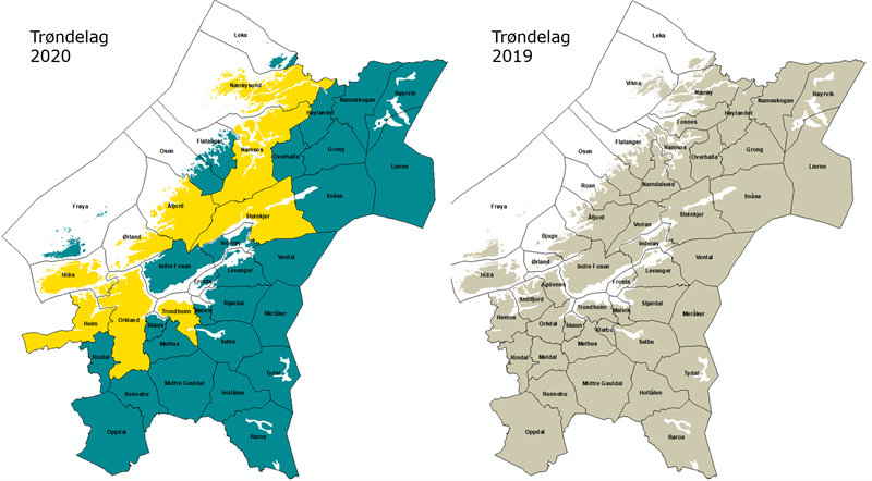 Trøndelag i 2020 og 2019