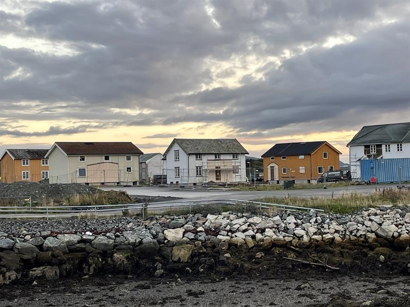 Noen av de gamle husene som er flyttet til den nye bydelen Vipetangen på Brekstad.