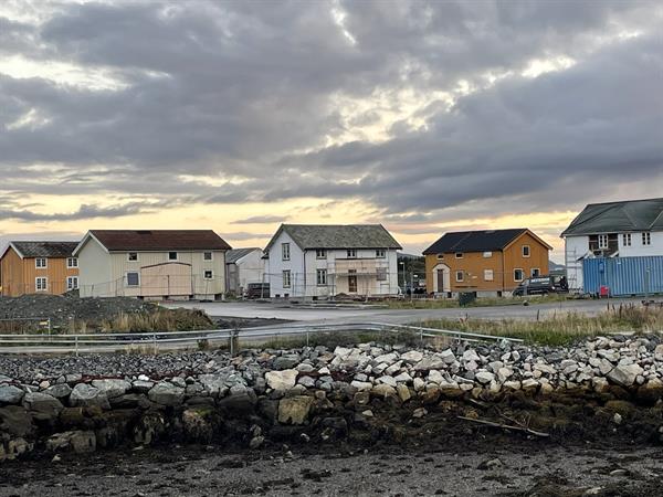 Noen av de gamle husene som er flyttet til den nye bydelen Vipetangen på Brekstad.