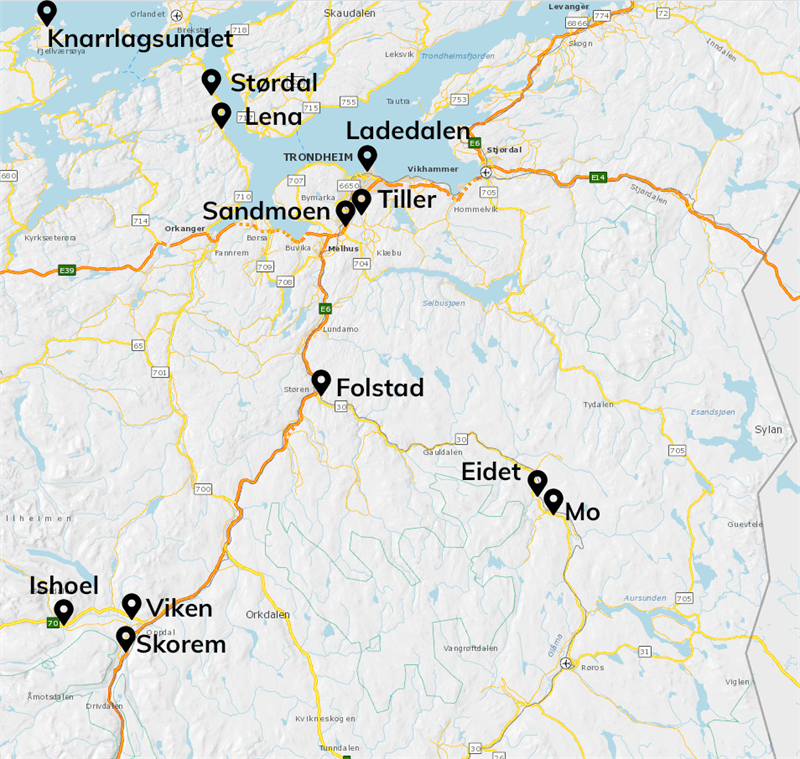 Kart over bruer Kart med hvilke bruer som skal inspiseres.
