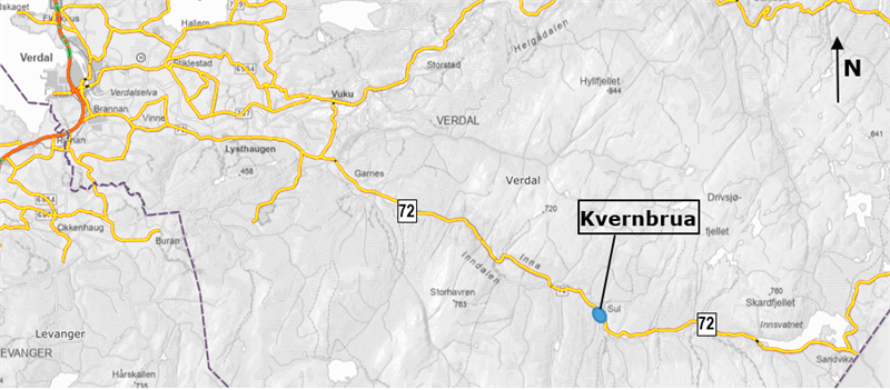 Kart som viser hvor Kvernbrua ligger