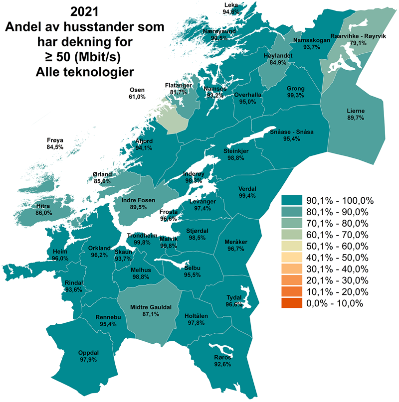 Bredbåndsdekning 2021 - 50 mbits Bredbåndsdekning 2021 - 50 mbits