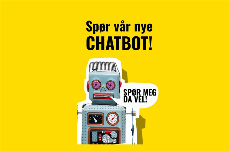 Illustrasjonsbilde som viser en robot med snakkeboble som sier "spør meg da vel"