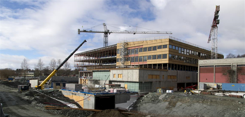 Heimdal videregående skole under bygging. Foto: Trøndelag fylkeskommune.