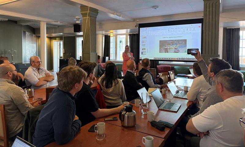 Ordfører i Tinn kommune, Kathrine Haatvedt, holder innlegg på et møterom.