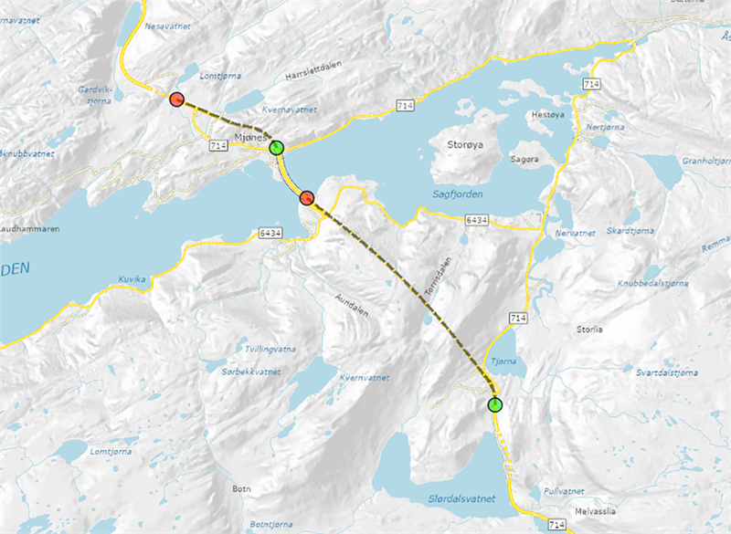 Fylkesvei 714 Åstfjord. Kart