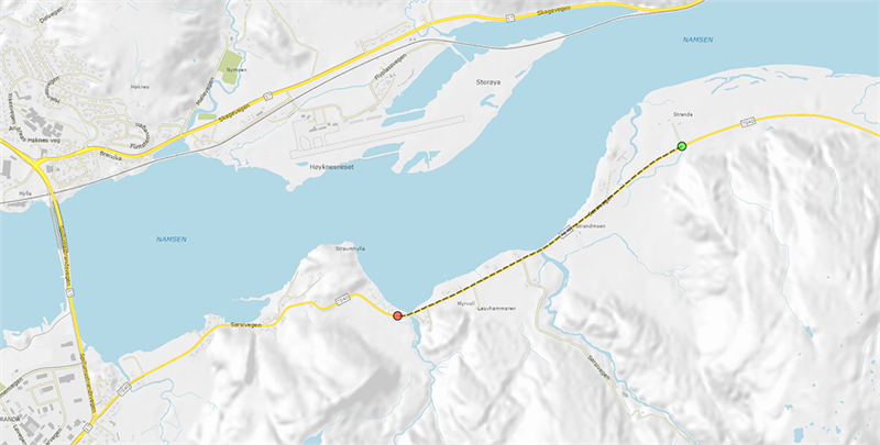 Kartoversikt Sørsivegen, Namsos kommune.Kartoversikt