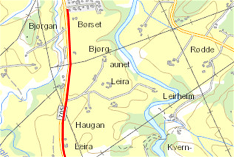 Kart av Bjørgmyra-Frigården, Stjørdal.