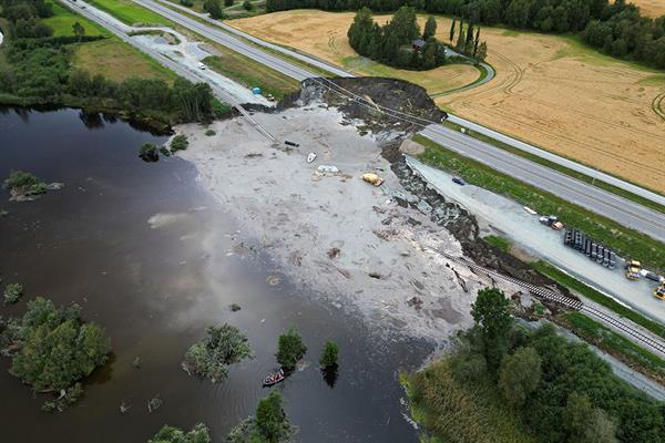 Ras på E6 ved Nesvatnet i Levanger kommune. Bilde