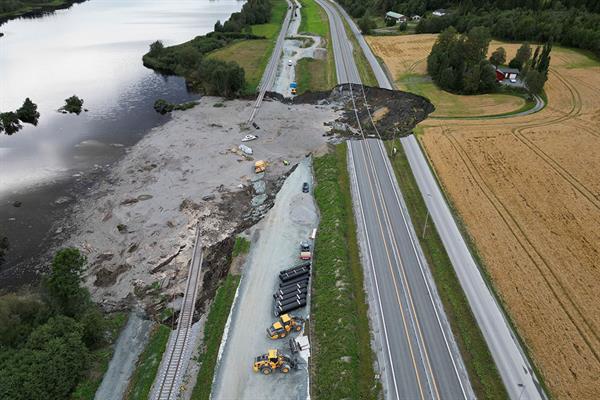 Ras på E6 ved Nesvatnet i Levanger kommune. Bilde