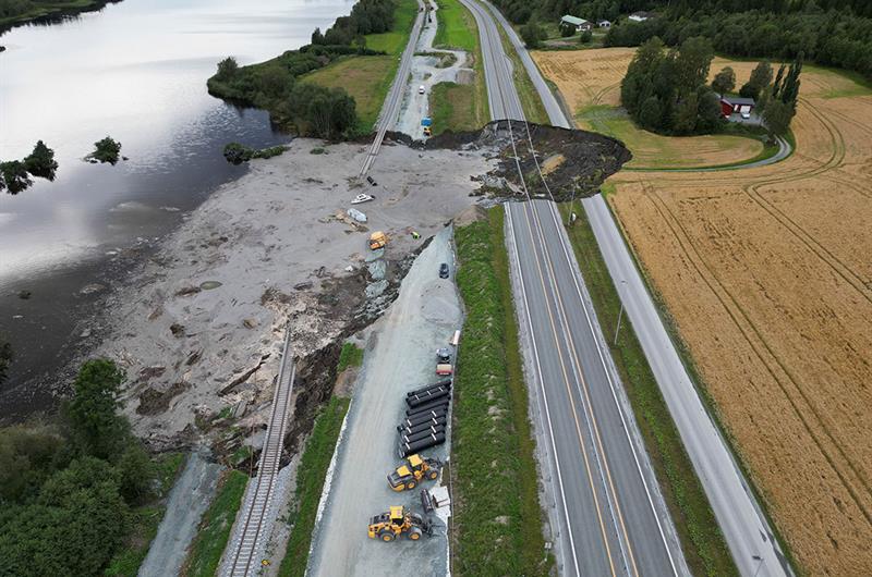 Ras på E6 ved Nesvatnet i Levanger kommune. Bilde