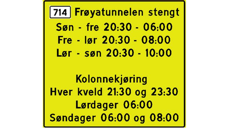 Skilt som viser stenging i retning Frøya mot Hitra. Bilde