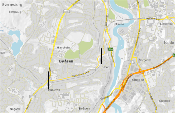 Kart over fylkesveg 6656, Bøckmansvegen