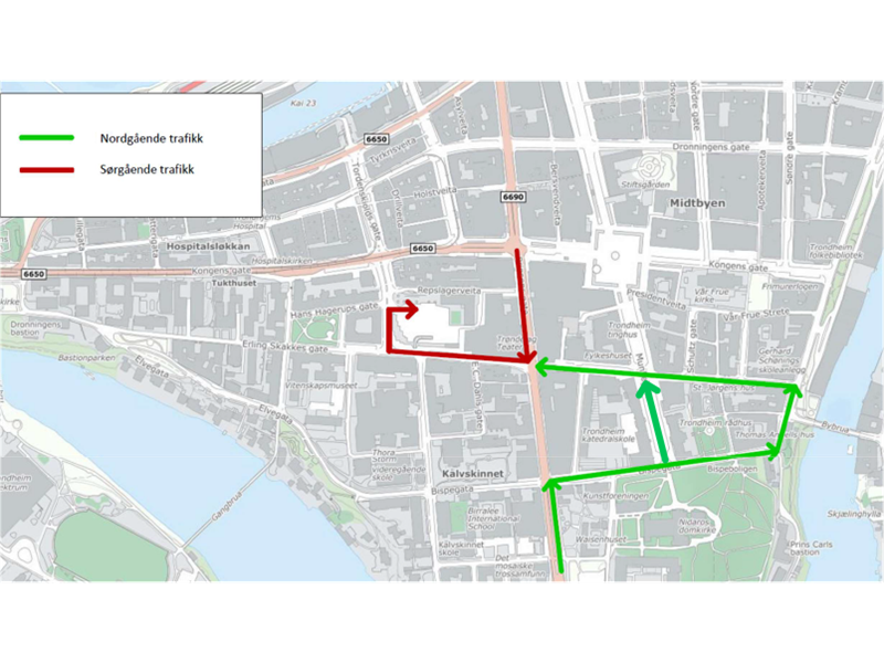 Kart ,ed endret kjøremønster. Kartgrafikk