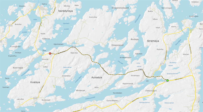 Fylkesveg 6466 Dyrøyveien. Kart