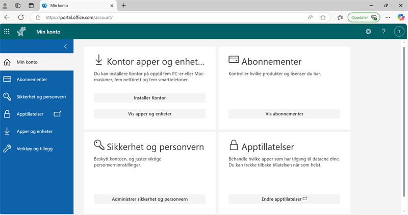 Skjermbilde. Installering av Office 365 apper