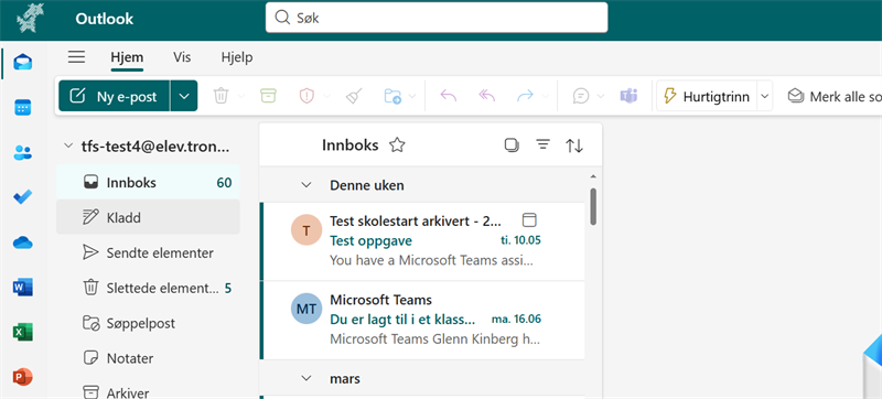 Skjermbilde. Outlook epost